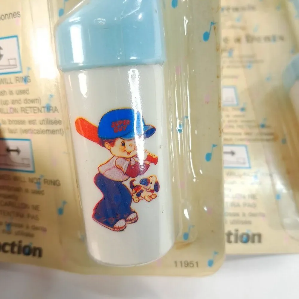 Vintage Tiny Tykes Musical Toothbrush SET 2 Kids Toddler‎ Chimes Baseball Boy